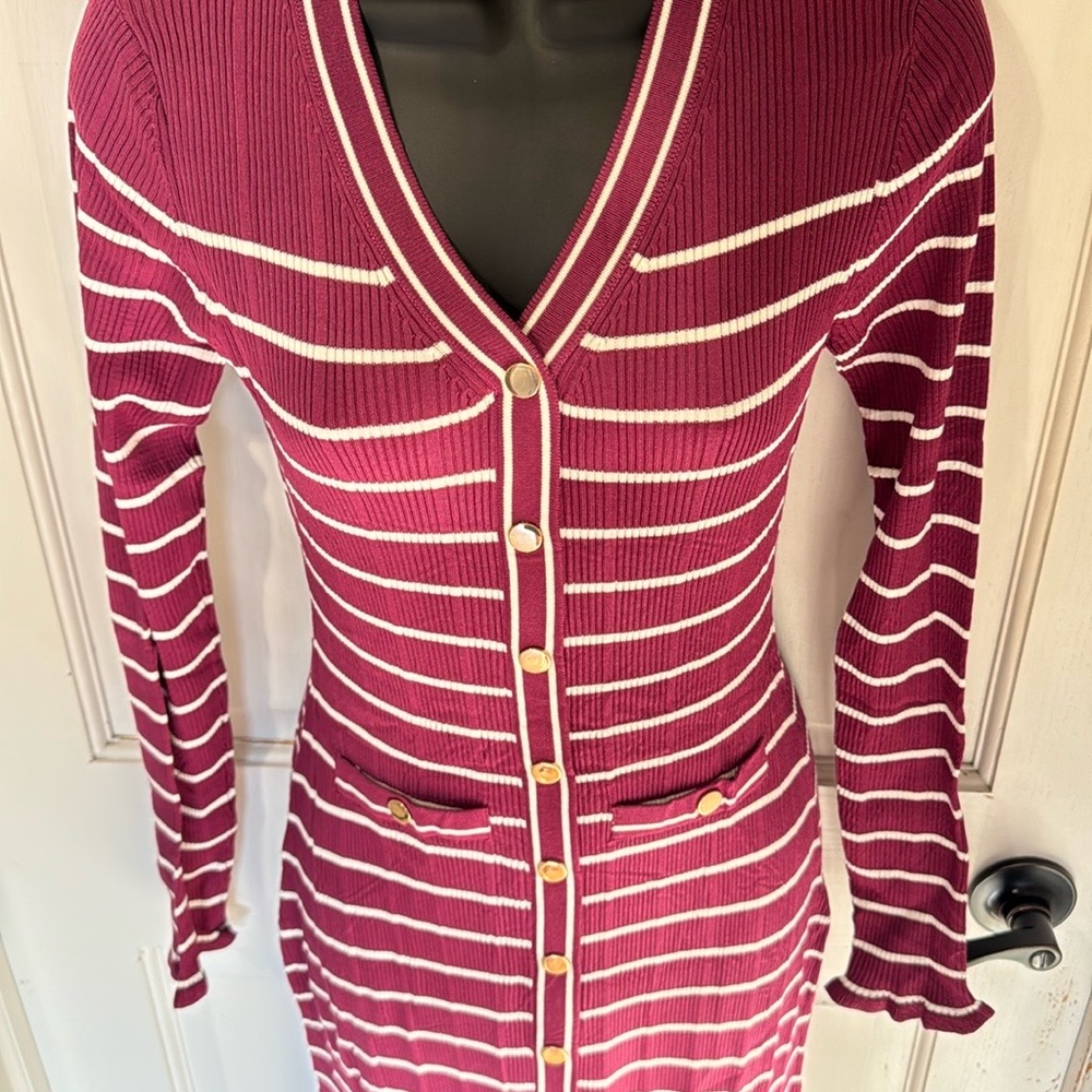 Striped Burgundy Long Sleeve Dress